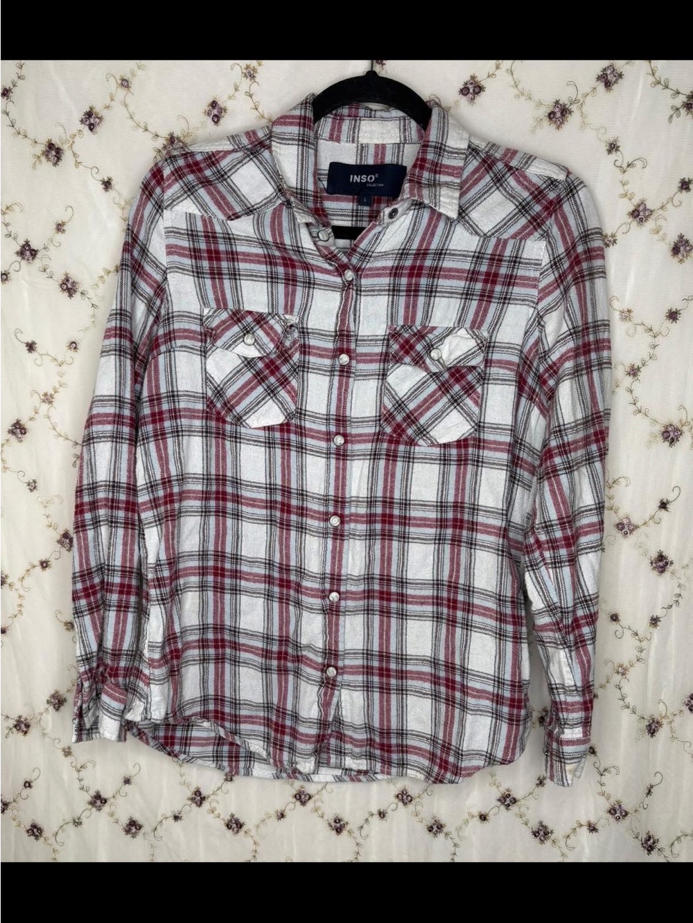 INSO Men’s White and Red Plaid Button-Down Shirt